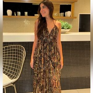 Zara limited edition printed metallic thread midi dress SZ L